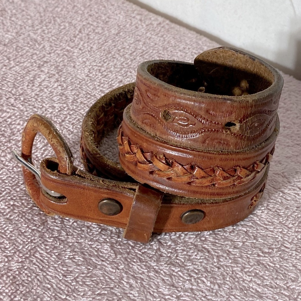 Vintage Brown Leather Belt Western Stampede Cowboy Rodeo Boho